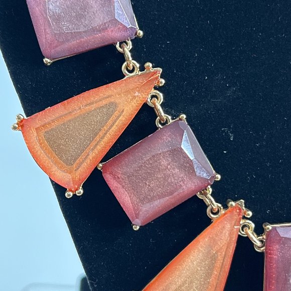 Mika Chunky Bib Necklace 20" Gold Tone Pale Pink Orange Statement - Picture 3 of 8